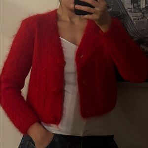 OBR red mohair 1980s cardigan
